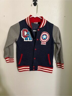 MARVEL Classic Captain America Button Up Varsity Jacket Red‎ White Blue Boy's 5T